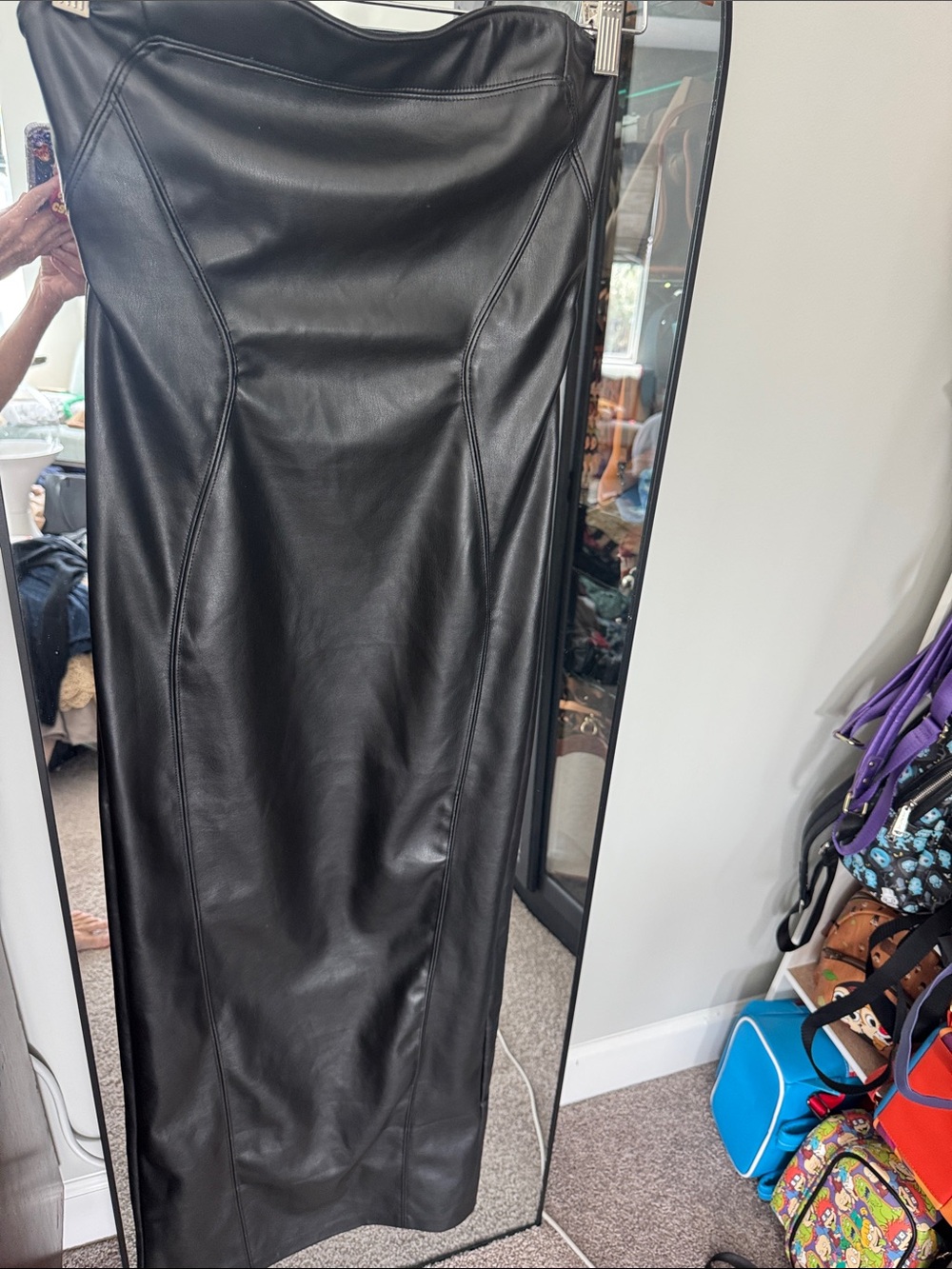 Black Faux Leather Long dress